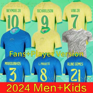 2024 브라질 축구 저지 브라질 네이 마르 Jr Vini Jr L.Paqueta Kaka Casemiro G.Jesus 국가 대표팀 홈 어웨이 남성 키트 키트 T.Silva Pele Marcelo 22 24 축구 셔츠 유니폼