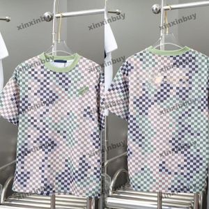 Xinxinbuy Men Designer Tee Tシャツ2024イタリアチェスボードグリッドレター印刷革ポケット