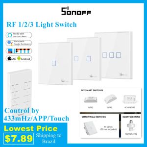 Control SONOFF T2 EU Smart RF 433/APP/Touch Control Wall Light Switch 1 /2 /3 Gang Wall Touch Switch Controller With Alexa Google Home