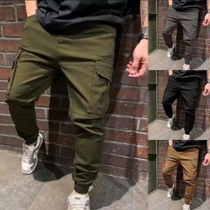 NOWOŚĆ MĘŻCZYZN CARGO Multi Pocket Dripstring Outdoor Man Mężczyzna Hip Hop Joggers Pants Modne spodnie dresowe kombinezony swobodne