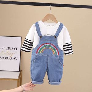 Backpack Pants Set in Spring Autumn, 2023 New Baby and Children's Boys' Autumn Clothing, Long Sleeved Two-piece Set, Trendy