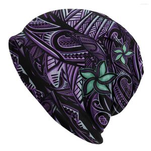 Berets Purple Paradise Hawaiian Samoan Polynesian Tribal 1506 Cienkie czapki czapki czapki czapki SKI Ski miękkie czapki maski