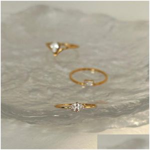 Solitaire Ring New Ins Trendy 18K PVD Gold Plated Rostfritt stål Minimalistisk söt geometrisk vit zirkonanpassad kvinnor Drop Delivery Je Dhrc4