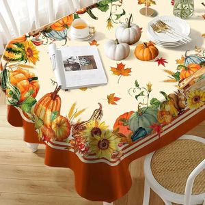 Bordduk Fall Thanksgiving Pumpkin Rectangle Holiday Party Decor Polyester Vattentät bordsduk för kök
