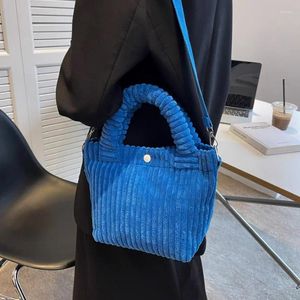 Drawstring Fashion Corduroy Women's Bag 2024 Trend Handbags Niche Versatile Bucket Shoulder Bags Female Nylon Button Crossbody