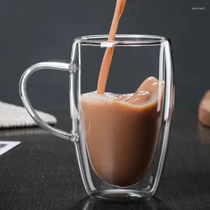 Tazze 150/250/350/450ml Tazza in vetro borosilicato trasparente a doppia parete per caffè isolata con manico Tazze da tè al latte per succhi di frutta per i regali