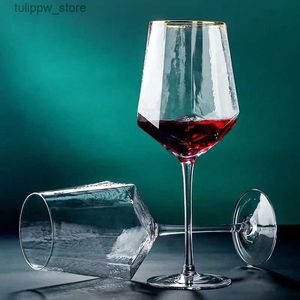 Copos de vinho Europeu Hammer Champagne Cup Gold Rim Crystal Red Wine Cup Copos de vidro coloridos Vintage Wine Glasses Set Wineglass Spirit Goblet L240323