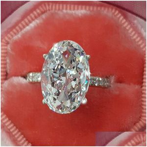 Solitaire Ring utsökta glänsande prinsessa 925 Sterling Sier Natural Gem Cutting Goose Egg White Sapphire Diamond Jewelry Gift Size 5-11 DHI4E