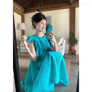 Casual Dresses Robe Femme Temperament Pleated Loose Flying Sleeve Dress For Women Summer 2024 Doll Sweet Y2k Beach Maxi Vestidos