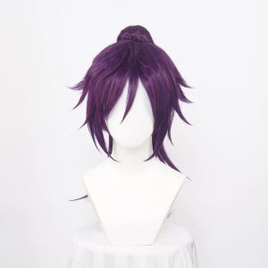 Peruklar shihouin yoruichi cosplay peruklar yüksek sıcaklık elyaf sentetik saç mor karışık uzun çip at kuyruğu + peruk kapağı