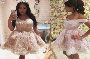 Pink Lace Homecoming Dresses for Juniors Applique Off Shoulder Tulle Plus Size Short Prom Dress Party Ball Gowns Graduation Club W7318785