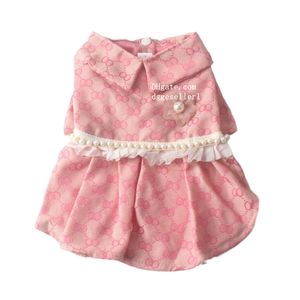 Designer cães roupas clássico carta padrão cão vestuário luxo pérola cães vestidos bonito princesa gato vestidos macio verão filhote de cachorro saia para pequena menina cão rosa y85