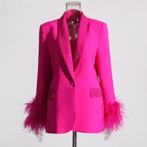 C1018 Womens Suits Blazers Temperament Patchwork Feathers Lapel Long Sleeve Spliced Button Designer Blazers Female Style New