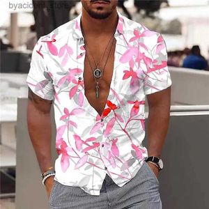 Camicie casual da uomo Nuova estate Camicie hawaiane da uomo Stampa foglia d'acero Camicie con scollo a V per uomo Abbottonatura Maglie a manica corta Streetwear Tendenza Abbigliamento uomo L240320