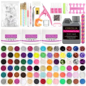 Kits COSCELIA Acrylic Liquid 78pc Glitter Powder UV Nail Gel Acrylic Nail Brush Fake Nails Supplies Manicure Tool Acrylic Nail Sets