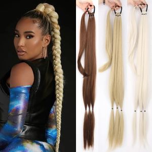 Ponytails Ponytails Synthetic Long Braided Ponytail Hair for Women Blonde Brown Pony Tail with Hair Rope Heat Resistant Hairpiece