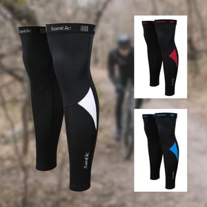 Santic Cycling Leg Warmers Thermal Fleece Windproof Soft Shell Knee Sleeve Breathable Mountain Road Bike Protect Covers 240320