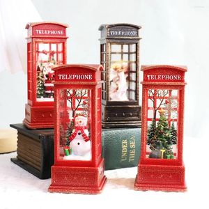 Decorative Figurines Christmas Vintage Night Lights Snowman Santa Light Up Glitter Phone Booth Ornament Gifts Dropship