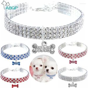 Dog Apparel Cat Necklace Three Row Elastic Rhinestone Pet Collars Cute Bone Shape Pendant Jewelry Puppy Kitten Ornament Pets Accessories