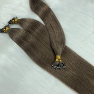 Förlängningar 100% mänskliga hårförlängningar Remy Hair Tip Nano Ring Micro Pärlor Dubbeldragna riktiga hårförlängningar 14 