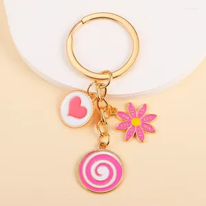Nyckelringar Söt rosa lollipop hjärta Daisy Flower Charms Key Chians ryggsäck Wallet Car Pendant Decyrings Keyrings Accessoreis For Women Men