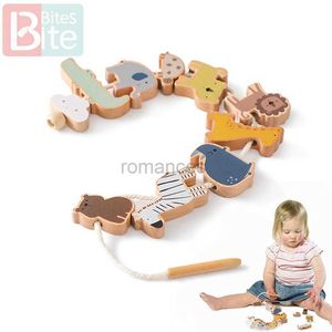 Sortieren Nesting Stapelspielzeug Montessori Tierfaden Baby Holz Fingerbewegung Kombination pädagogische Kindergeschenke 24323