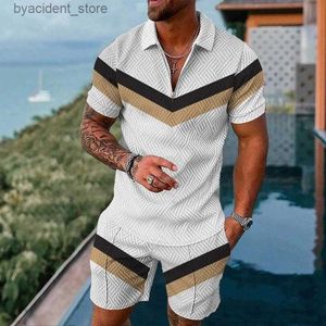 Herrspårar Summer Mens Casual Zip Polo Shirt Kort ärm och shorts passar sportkläder Shorts Jogging Two Piece Sets Men Outfits Suit L240320