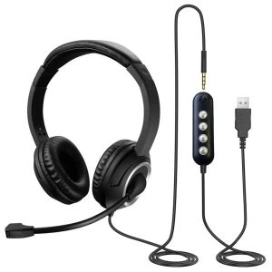 Hörlurar/headset 2023 Kontoret Wired Headset med brusavbrytande mikrofonklass Calling Headset med 3,5 mm ljuduttag för PC -datorkontor