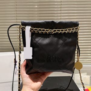 23Ss Classic Mini Black Caviar Leather 22 Shopping Shoulder Bags With Black-letter Gold Coin Charm Gold Metal Hardware Matelasse Chain Crossbody Handbags 20cm