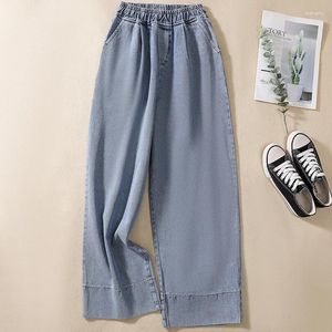 Calças femininas de cintura alta rolada denim reta perna larga feminina primavera e outono versão coreana do solto tamanho grande calça de lazer