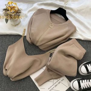 Women Zipper Knitted Cardigans Sweaters + Pants Sets + Vest Woman Fashion Jumpers Trousers 2 PCS Costumes Outfit 201007 658 38 981 436