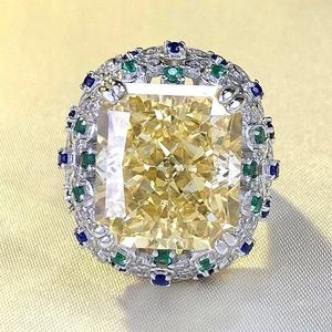 Anéis de cluster 2024 S925 Conjunto de luxo de prata importado de alto carbono diamante radian flor corte anel amarelo