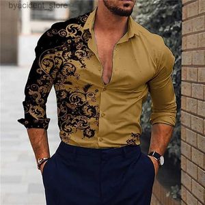 Men's Casual Shirts Retro Gradient 3D Printing Mens Long sleeved Shirt Spring and Autumn Fashion Casual Slim Fit Top Retro Pattern Mens Muscle Shirt L240320