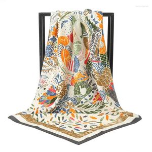 Schals Geometrisch bedruckter Hijab-Schal Quadratischer Satin-Seidenschal Bandana-Kopf Sommer Strand Hijabs für Frauen 90 90 cm