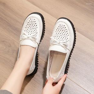 Casual Shoes Summer Women Leather Flat Soft Sole Breathable Ladies Platform Loafers Female Hollow Low Heels Flats Mom Moccasin