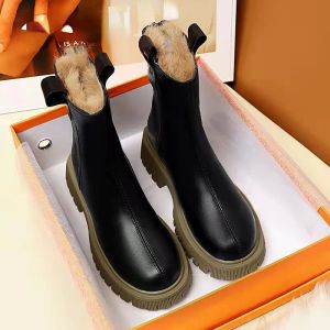 Boots Winter Women's Shoes Chelsea Boots Black Leather Boots Plush Warm Thick Soles Thick Soles Shoes Fashion Designer