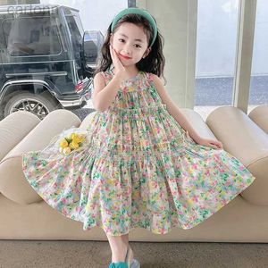 Abiti da ragazza Ragazze estive coreane Abito senza maniche Fiore Ragazze della gioventù Vestito estivo Vestito da bambina per bambini di 3-12 anni 24323