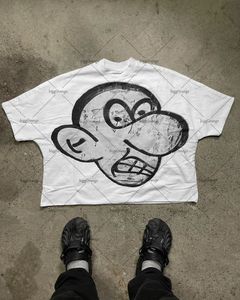 Amerikan Hip Hop Sokağı Karikatür Baskılı Kısa Kollu T-Shirt Erkekler Y2K Harajuku Moda Yaz Günlük Gevşek Çift Gömlek 240313