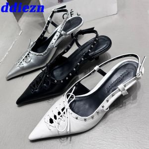 Pumps Pumps Elegante Frau Heeled Schuhe 2023 Mode Nieten weibliche spitze Zehen flache Damen Med High Heels Schuhe Sandalen Slingbacks