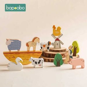 Classificação de aninhamento empilhamento brinquedos 1 conjunto de bebê fazenda animal equilíbrio de madeira empilhamento bloco jogos montessori habilidade educação presentes das crianças 24323