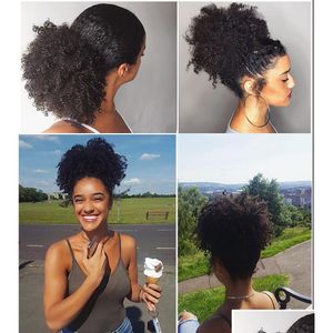 Kucyki ludzkie włosy afro ponytail dstring perwernowe kręcone przedłużenie afroamerykańskie włosy z klipsami 1b czarna kropla dostawa pr dhyxm