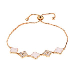 High-End Champagne Gold Four-Leaf Clover Full Diamond Armband Set With Diamond White Fritilla 18-Karat Rose Gold All-Matching Touch