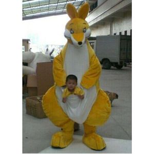 Trajes da mascote novo adulto halloween natal amarelo canguru mascote dos desenhos animados de pelúcia fantasia vestido traje da mascote