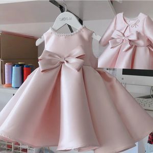 2023 Childrens Evening Gown Bow Design Spanish Vintage Girls Birthday Baptism Party Christmas Red Dresses For Eid 240309