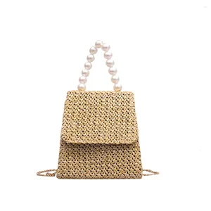 Shoulder Bags 2024 Brand Designer Bead Hand-woven Straw Bag Handbag Women Samll Tote For Summer Travel Handle Ladies