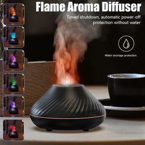 Flame Arom Diffuser Air Firidifier Home Ultrasonic Mist Maker Fogger Essential Oil Difusor med LED Color Flame Lamp Purifier 240322