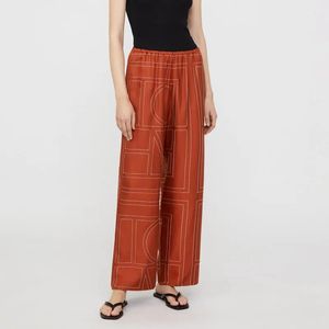 Women Geometric Embroidered Pants Drawstring High Waist Straight Loose Female Long Trousers 240315