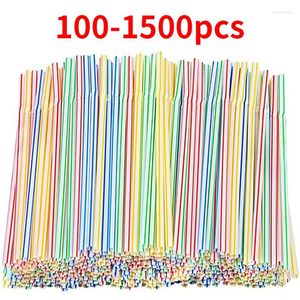 Disposable Cups Straws 100/600/1500pcs 21cm Colorful Plastic Curved Drinking Wedding Birthday Party Bar Kitchen Drink Accessories
