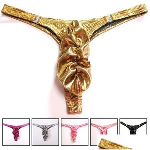 Men'S G-Strings Mens String Homme Lingerie Gay Jockstrap Tanga Thong Men Shiny Ruched Pouch Panties G-String Bikini Underwear For Men Dhii8