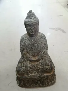 Dekorativa figurer Tibetansk buddhism Shakyamuni SIT Buddha Bronze Antik utmärkt gammal staty